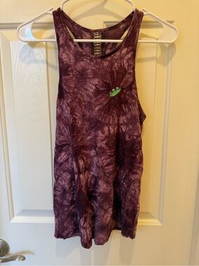Purple Tie-Dye Sleeveless Tank Top with UFO Embroidery